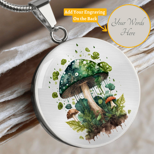 Almost Sold Out - Emerald Green Mushroom Garden Necklace - Circle Luxury Necklace