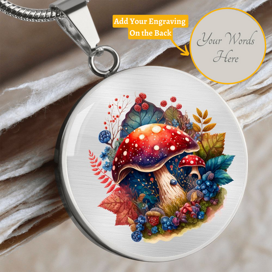 Almost Sold Out - Red & Blue Mushroom Garden Necklace - Circle Luxury Necklace