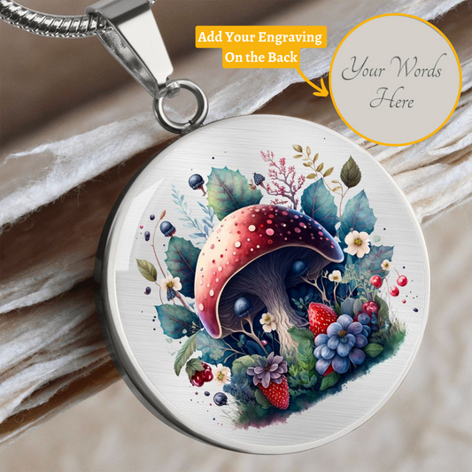 Almost Sold Out - Strawberry Floral Mushroom Garden Necklace - Circle Luxury Necklace