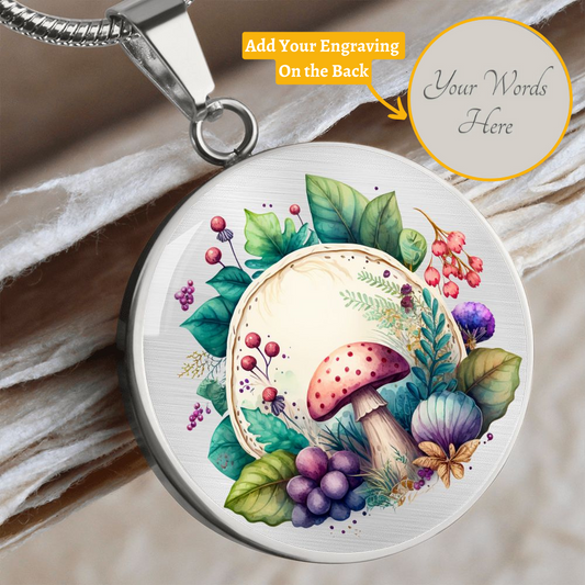 Almost Sold Out - Pink & Purple Florals Mushroom Garden Necklace - Circle Luxury Necklace