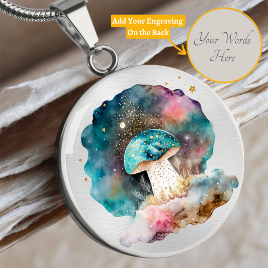 Almost Sold Out - Galaxy Blue Mushroom Necklace - Circle Luxury Necklace