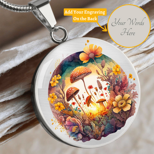 Almost Sold Out - Majestic Yellow Florals Mushroom Garden Necklace - Circle Luxury Necklace