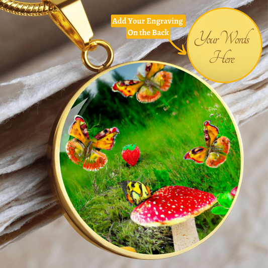 Almost Sold Out - Mushroom Butterfly Garden Necklace - Luxury Circle Necklace