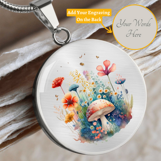 Almost Sold Out - Multi- Colored Florals Mushroom Garden Necklace - Circle Luxury Necklace