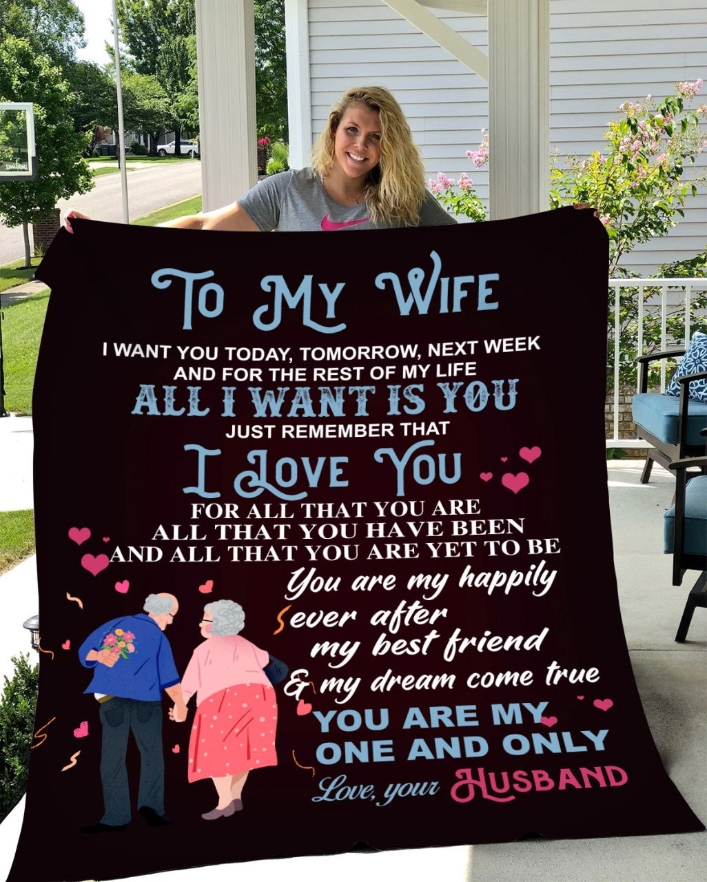 50% OFF SALE - TO MY WIFE - ALL I WANT IS YOU - LOVE YOUR HUSBAND - COZY FLEECE/PREMIUM SHERPA BLANKET