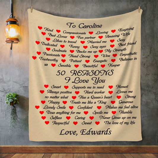 50% OFF SALE - TO MY WIFE - 50 REASONS I LOVE YOU - PERSONALIZED BLANKET - COZY FLEECE BLANKET/ PREMIUM SHERPA BLANKET