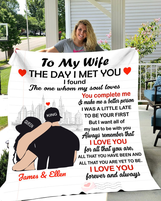 50% OFF SALE - PERSONALIZED TO MY WIFE BLANKET - THE DAY I MET YOU I FOUND MY MISSING PIECE -  COZY FLEECE BLANKET