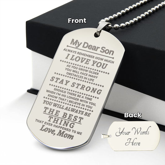 Almost Sold Out -  MY DEAR SON - ENGRAVED DOG TAG NECKLACE