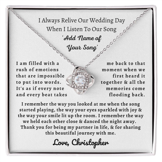 Almost sold out- Personalized Necklace - To my Wife - Wedding Song - Beautiful Love Knot Necklace