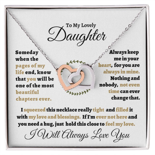 TO MY LOVELY DAUGHTER - INTERLOCKING HEARTS NECKLACE