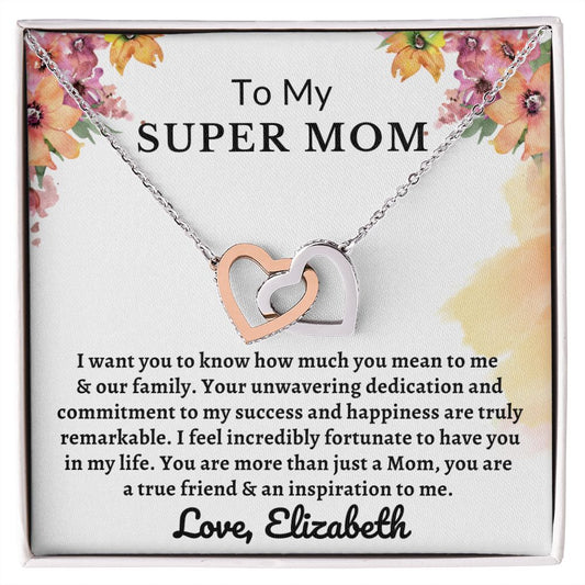 Personalized - Almost sold out- To my Super Mom - Beautiful Interlocking Hearts Necklace