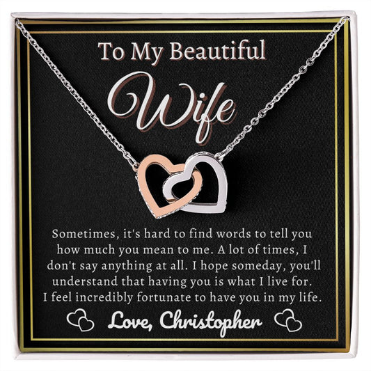 Almost sold out- To my Wife - Beautiful Interlocking Hearts Necklace