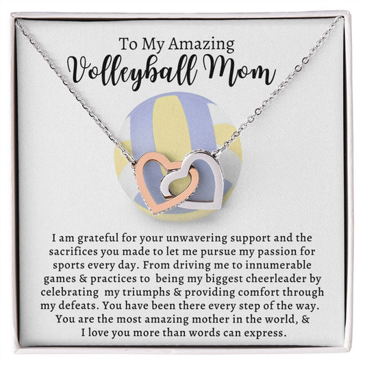 Almost Sold Out- To My Amazing Volleyball Mom - Interlocking Hearts Necklace