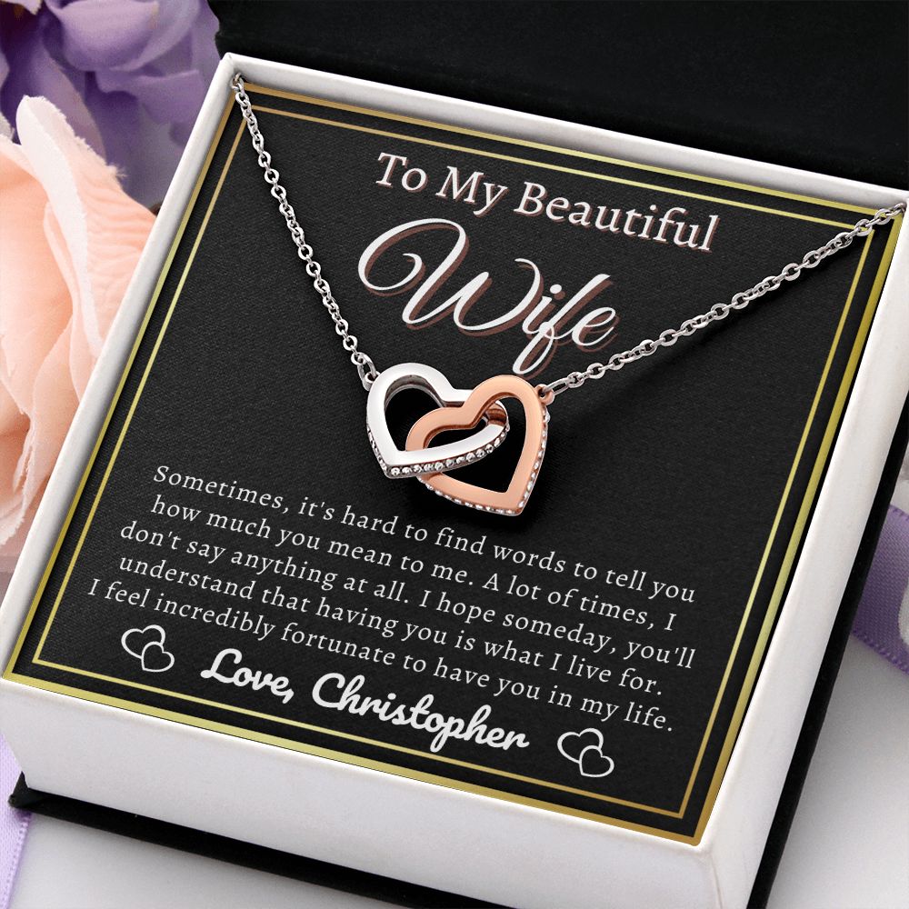 Almost sold out- To my Wife - Beautiful Interlocking Hearts Necklace