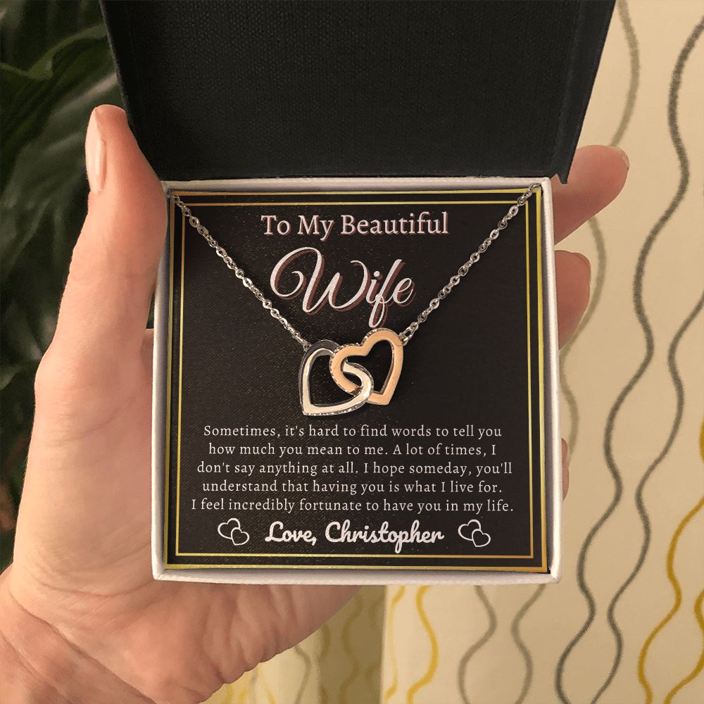 Almost sold out- To my Wife - Beautiful Interlocking Hearts Necklace