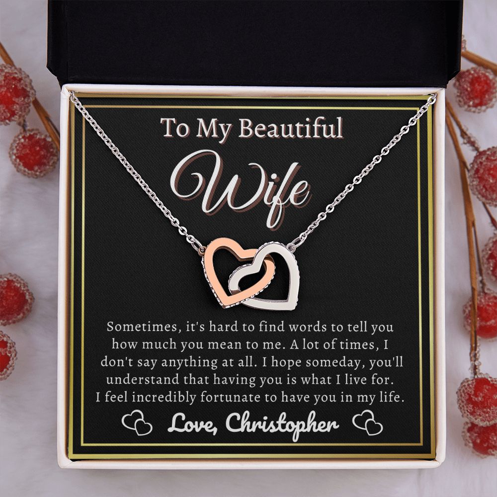 Almost sold out- To my Wife - Beautiful Interlocking Hearts Necklace