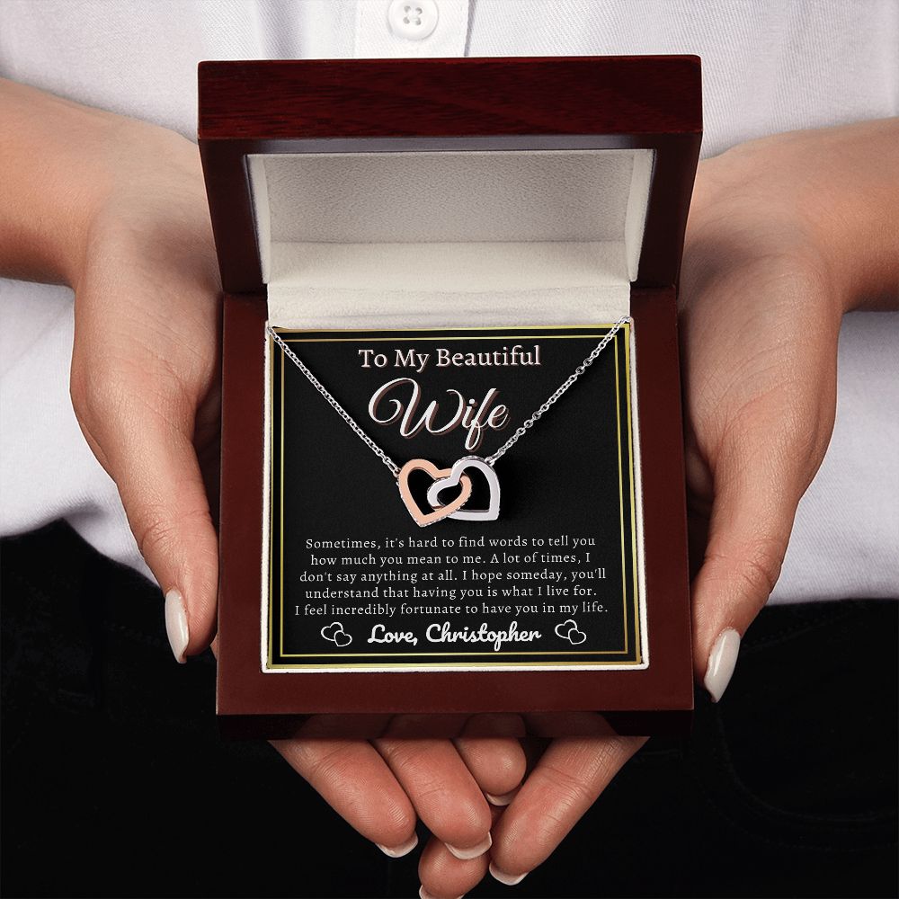 Almost sold out- To my Wife - Beautiful Interlocking Hearts Necklace
