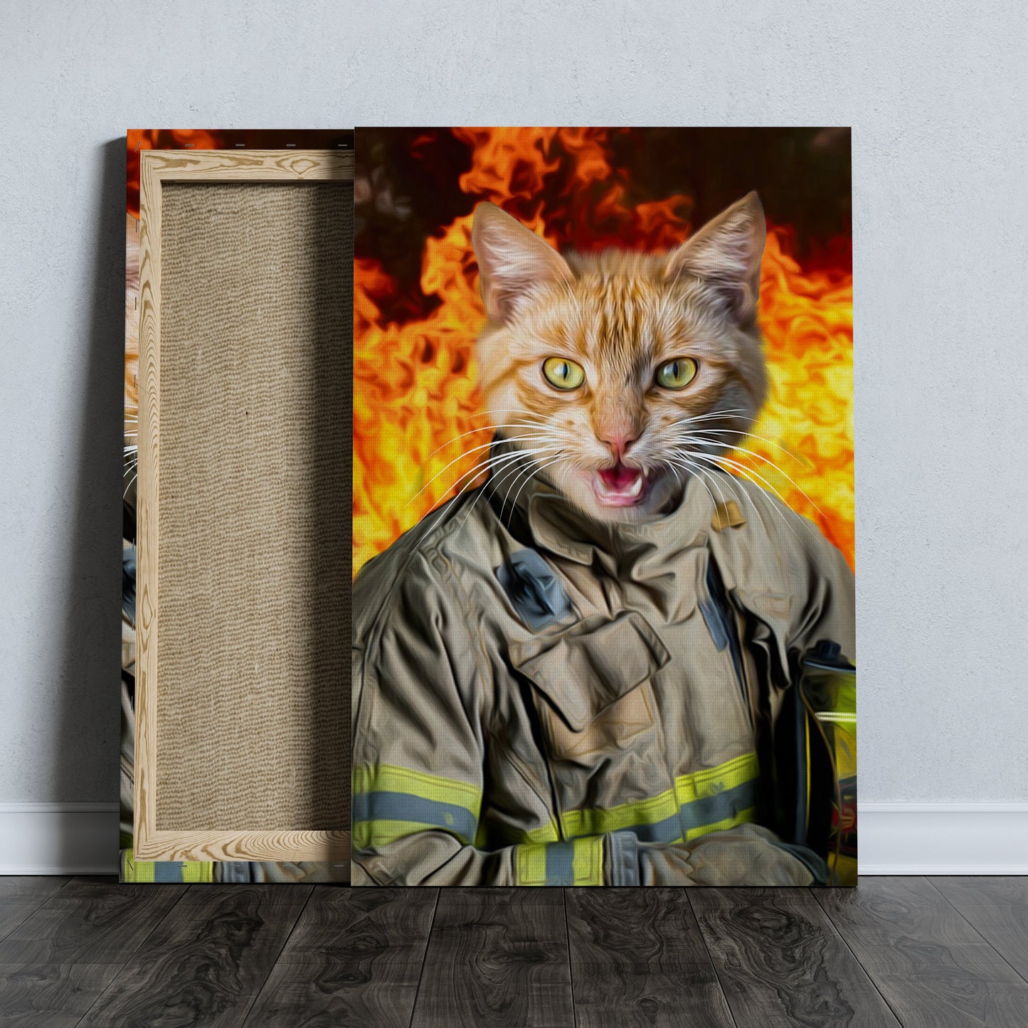 SEE YOUR BELOVED CAT BE A FIREFIGHTER ON CANVAS