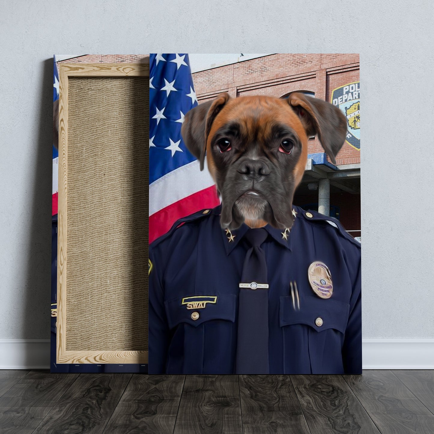 SEE YOUR BELOVED DOG POLICE THE CITY ON CANVAS